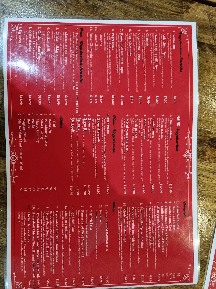 Menu, The Secret Recipe, Indian Fusion Restaurant