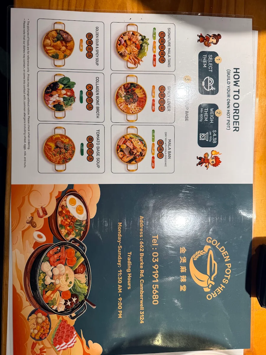 Menu, Golden Pots Hero Dumpling & Asia Cuisine