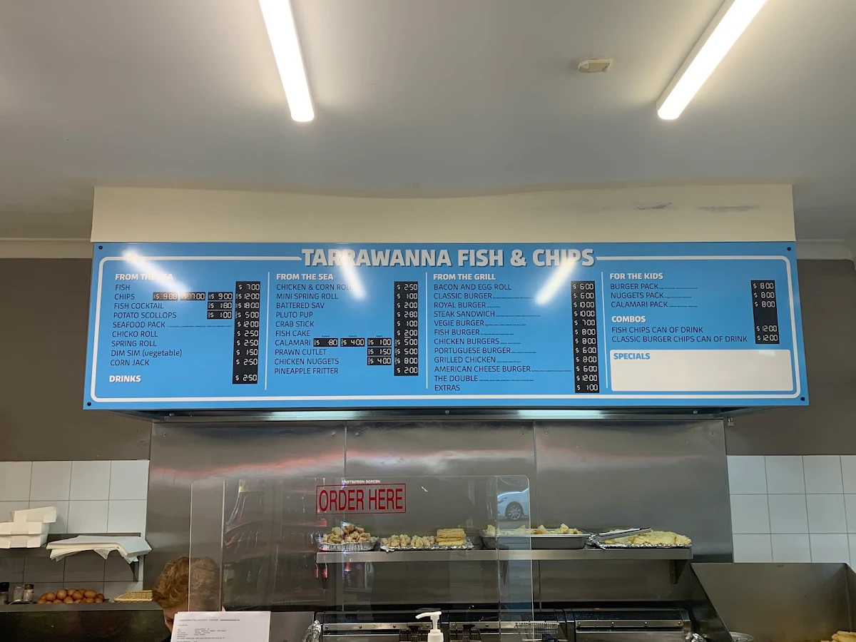 Menu, Tarrawanna Fish & Chips