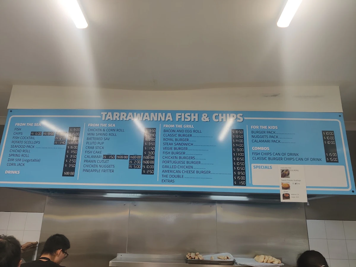 Menu, Tarrawanna Fish & Chips
