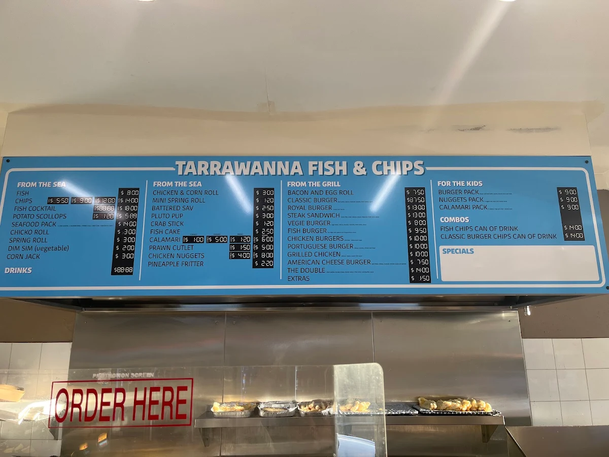 Menu, Tarrawanna Fish & Chips