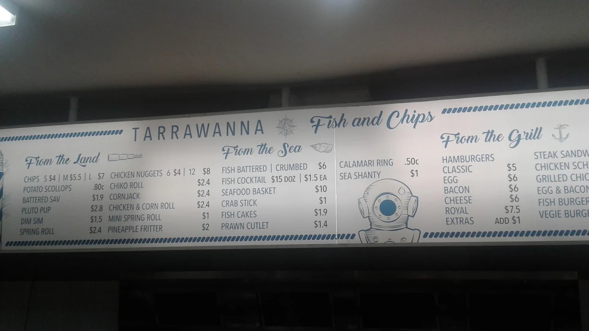 Menu, Tarrawanna Fish & Chips