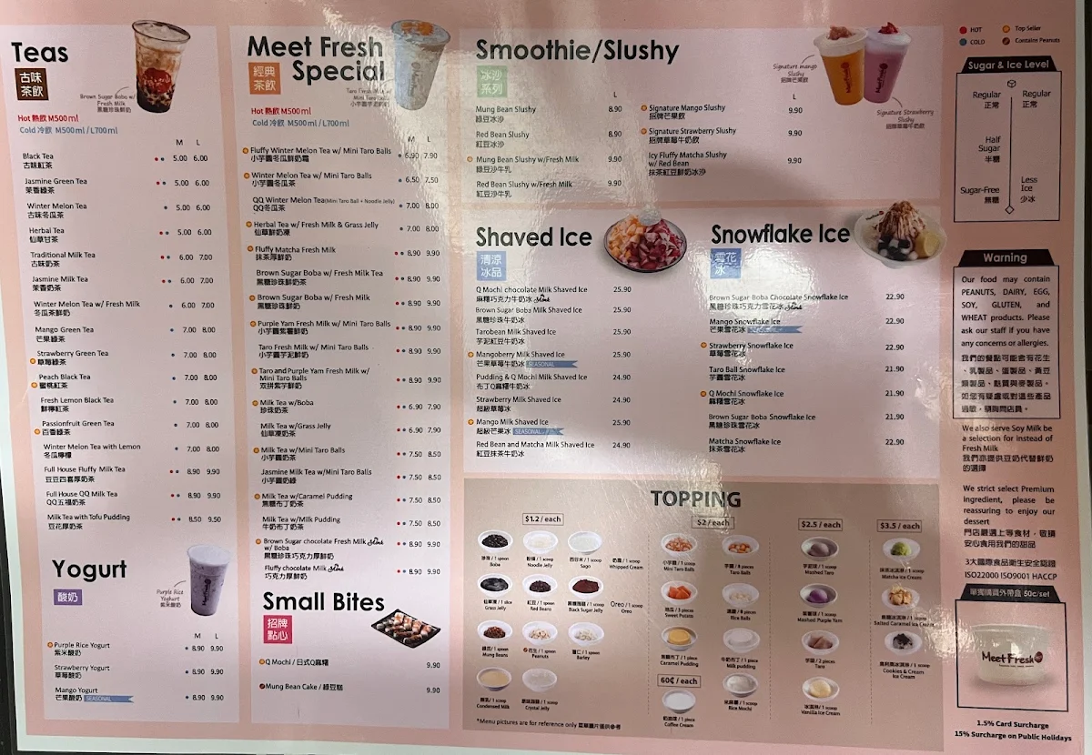 Menu, Meet Fresh