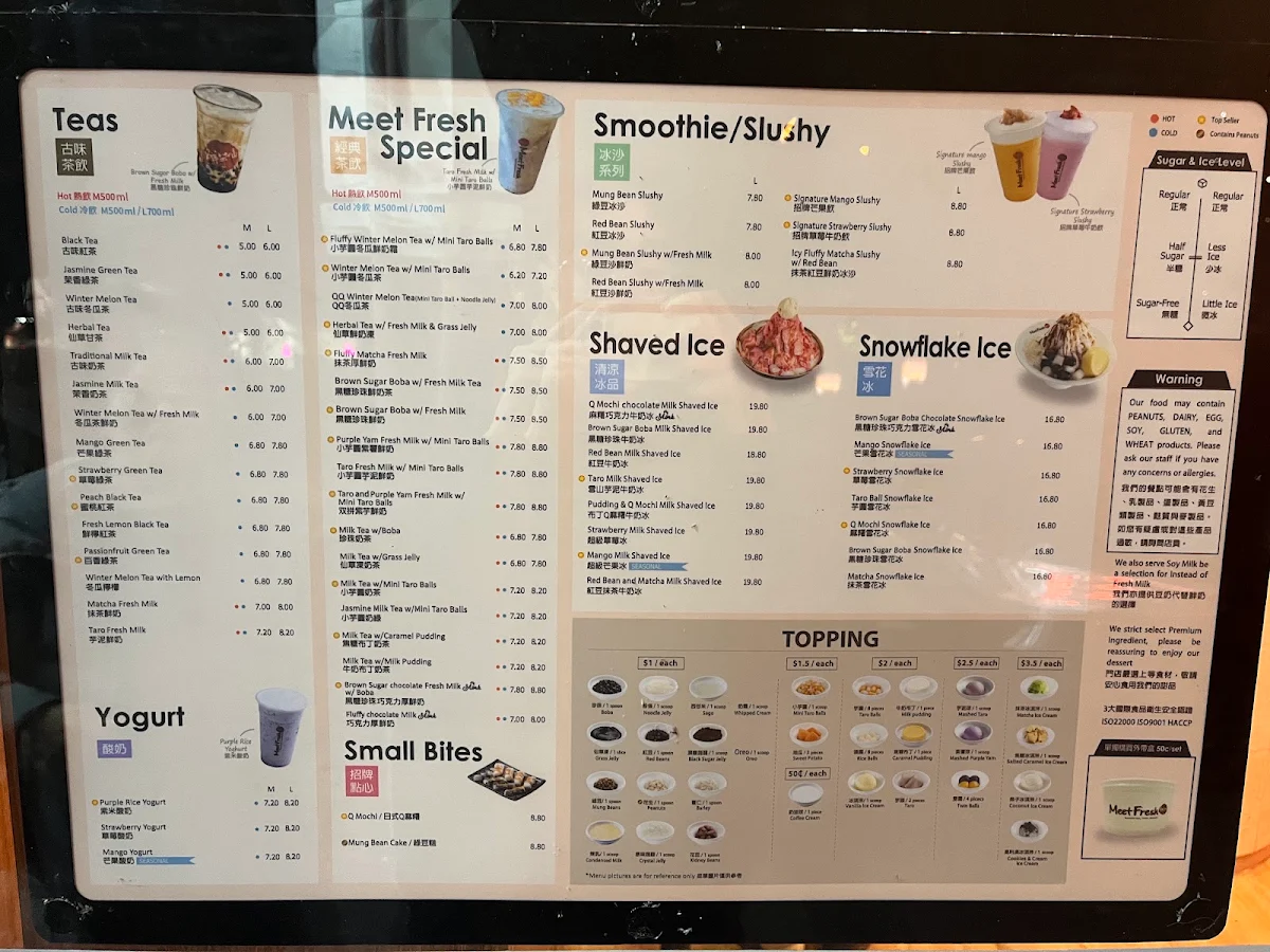 Menu, Meet Fresh