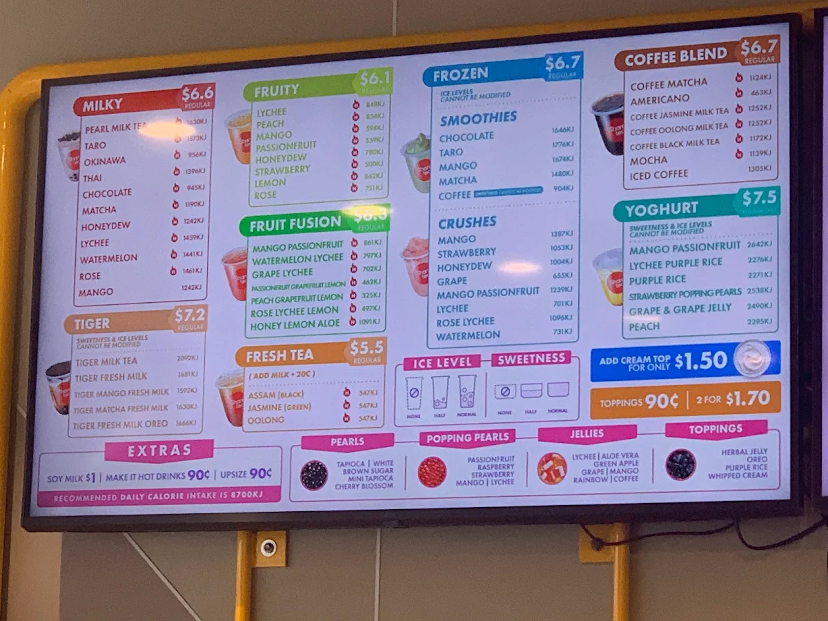 Menu, Sharetea Footscray