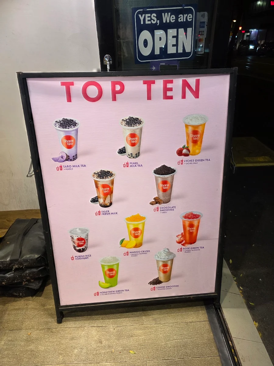 Menu, Sharetea Footscray