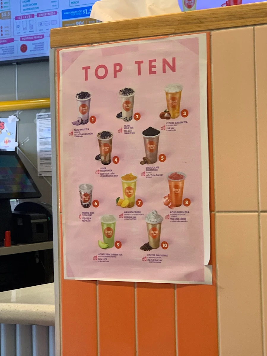 Menu, Sharetea Footscray