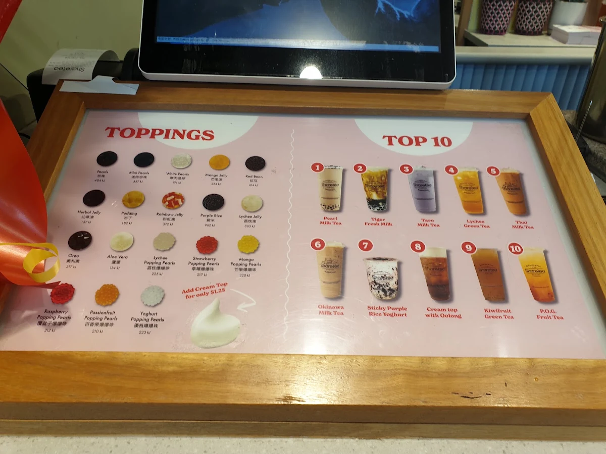 Menu, Sharetea Footscray