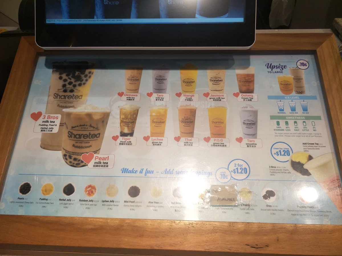 Menu, Sharetea Footscray