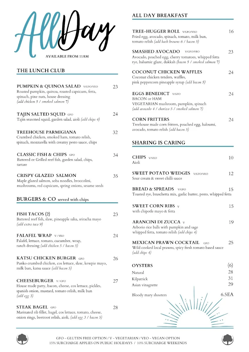 Menu, Treehouse Airlie Beach