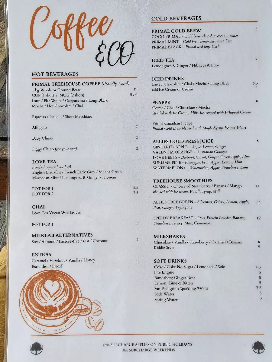Menu, Treehouse Airlie Beach