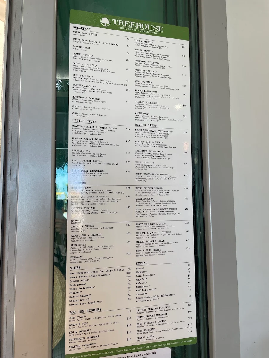Menu, Treehouse Airlie Beach