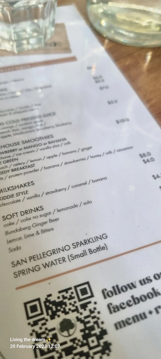 Menu, Treehouse Airlie Beach