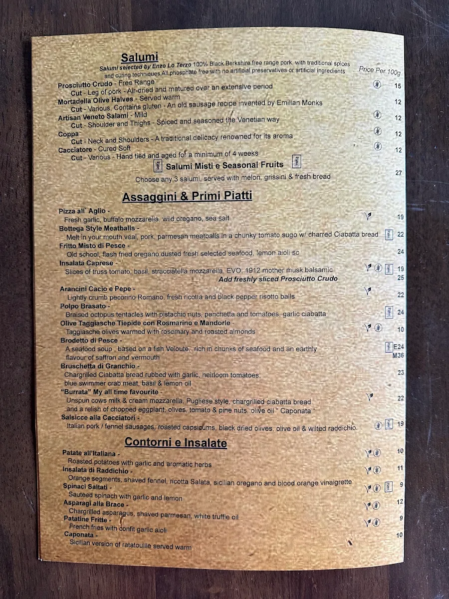 Menu, Bottega Chevron Village