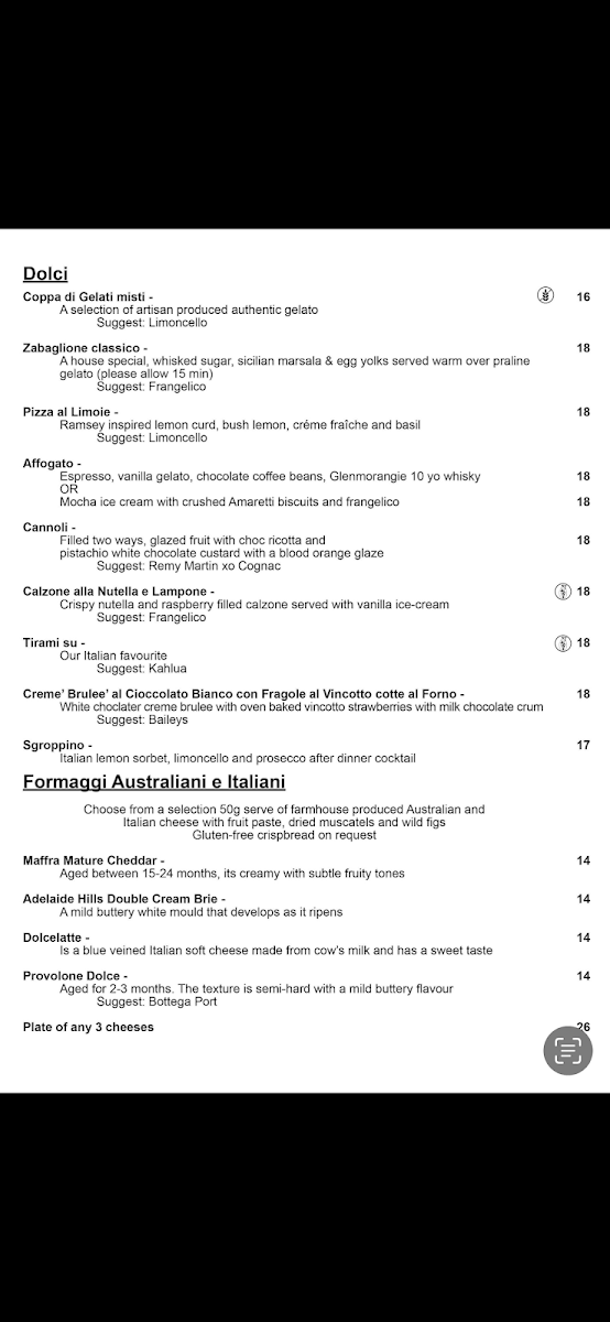 Menu, Bottega Chevron Village