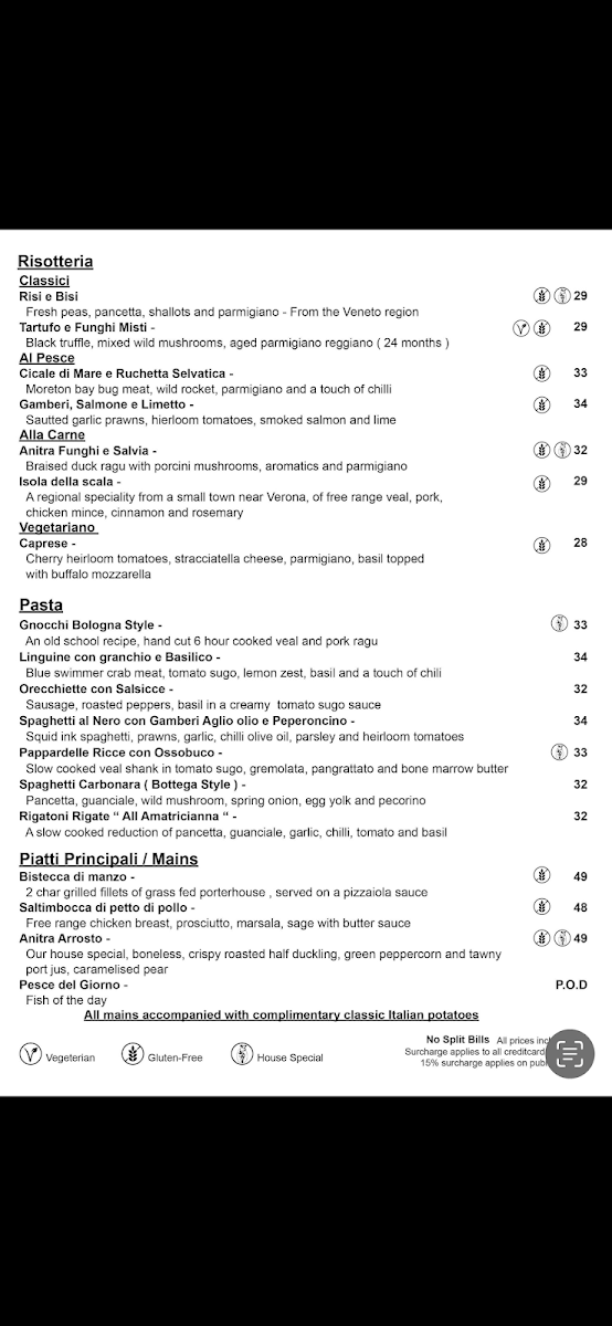 Menu, Bottega Chevron Village