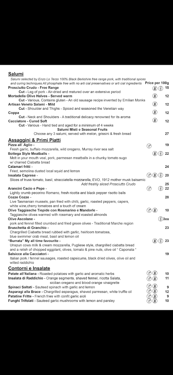 Menu, Bottega Chevron Village