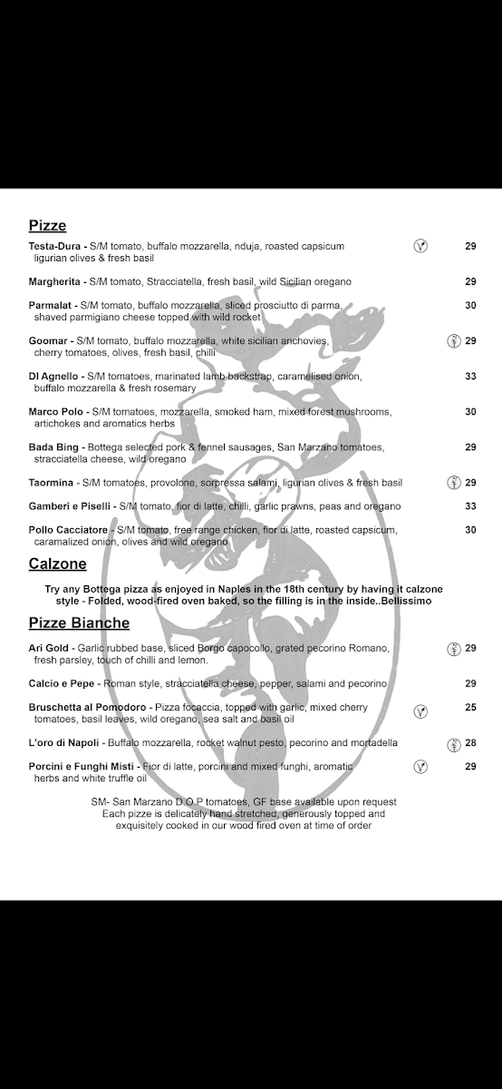 Menu, Bottega Chevron Village