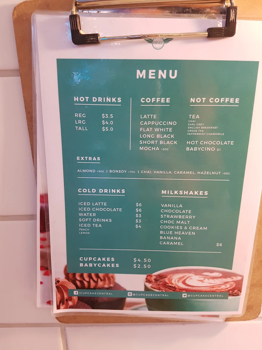 Menu, Cupcake Central Highpoint