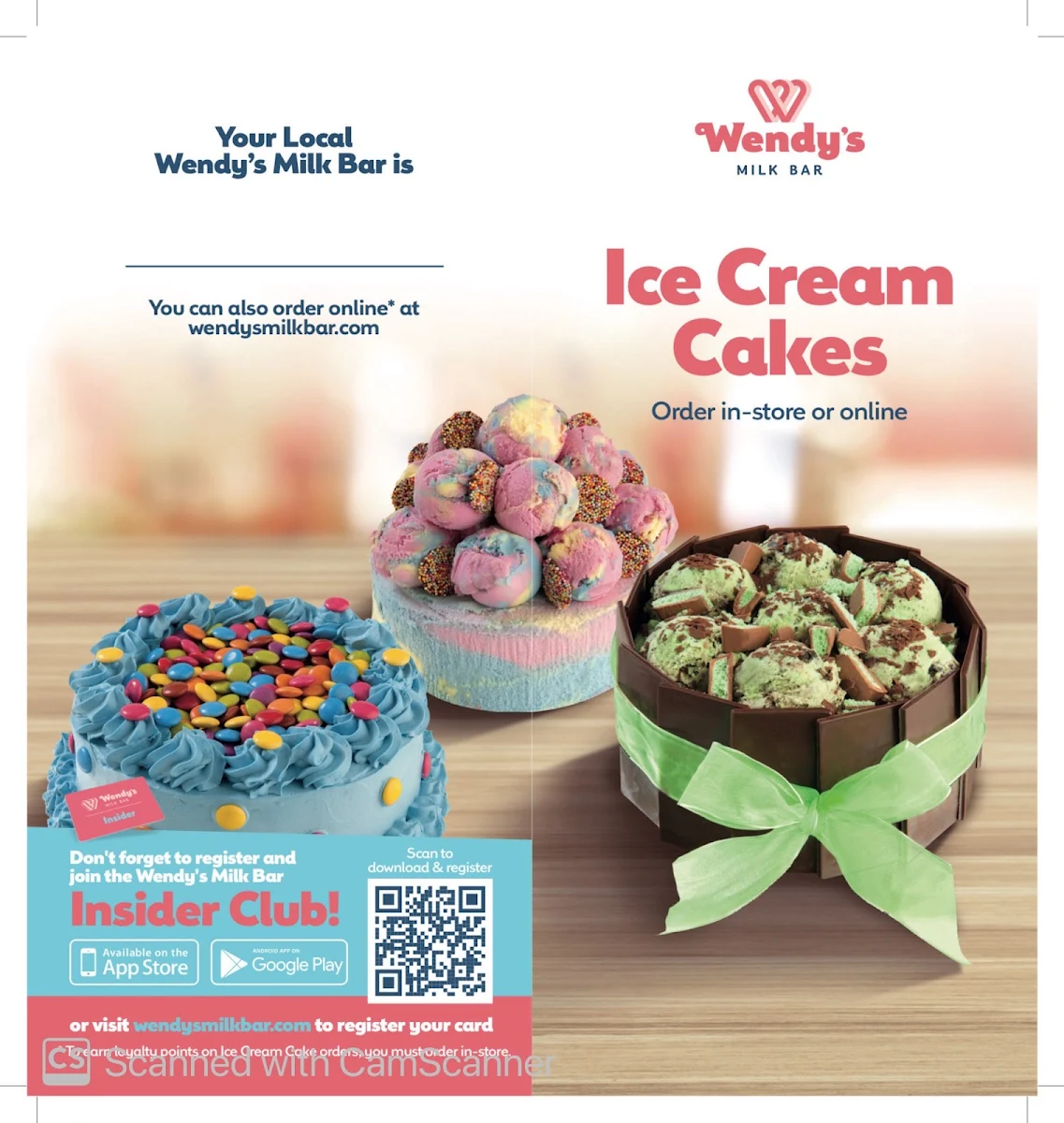 Menu, Wendy's Milk Bar & fast food cafe