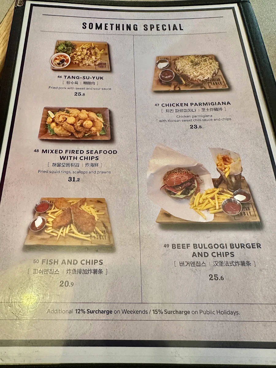 Menu, Korean Table