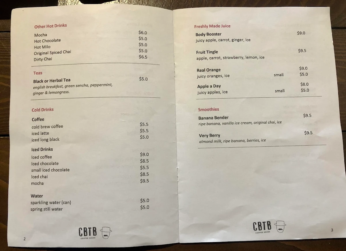 Menu, coffee by the beans