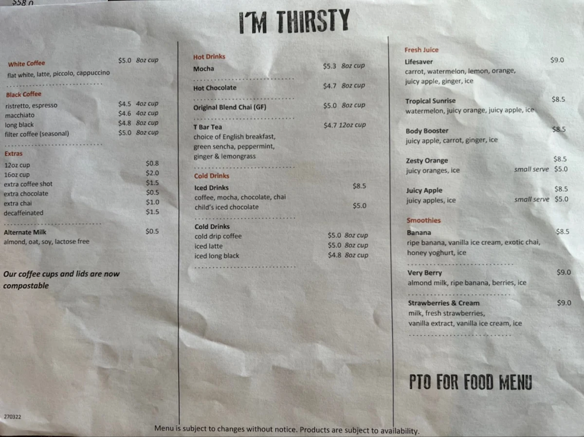 Menu, coffee by the beans