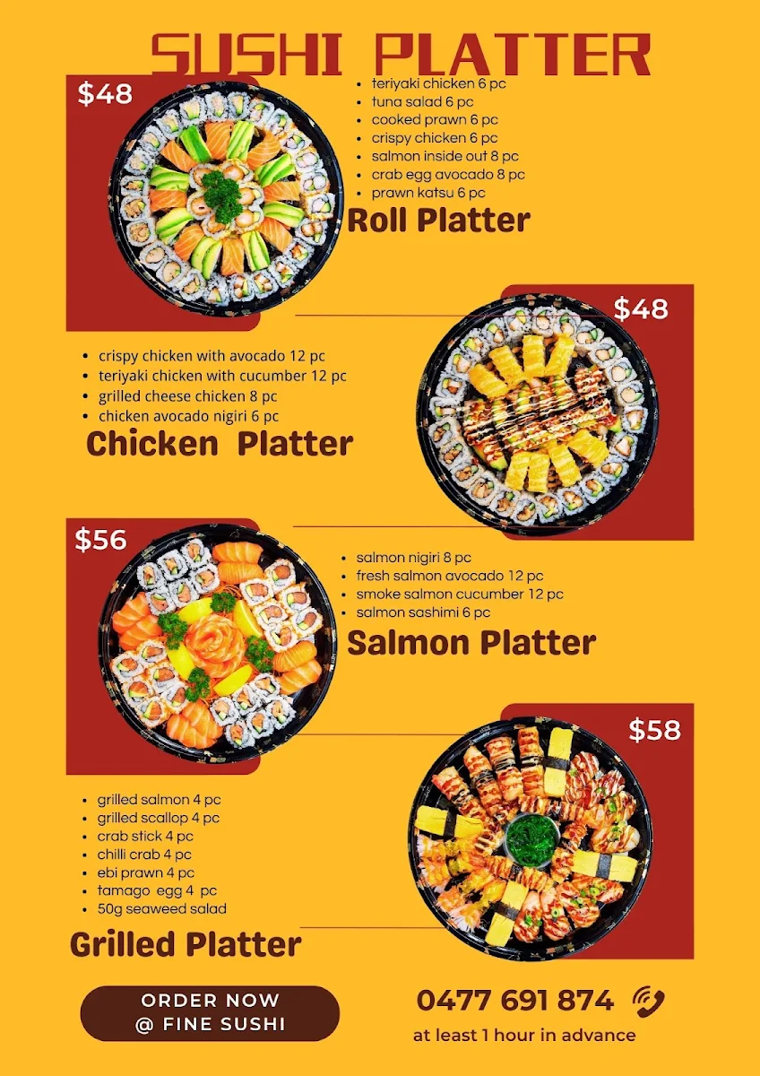 Menu, Fine Sushi