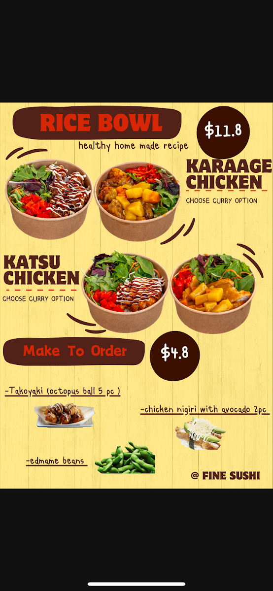 Menu, Fine Sushi