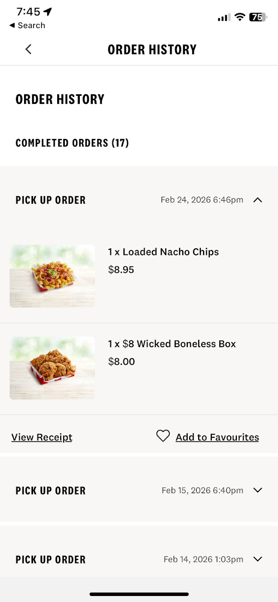 Menu, KFC Wantirna