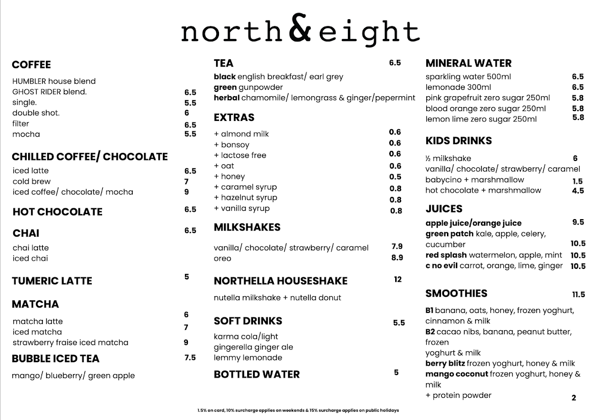 Menu, North and Eight