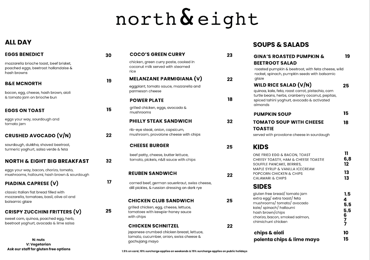 Menu, North and Eight