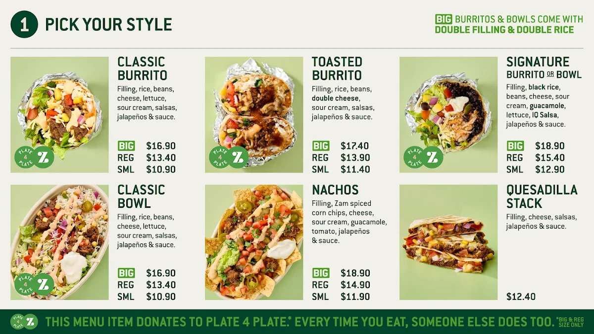 Menu, Zambrero Altone Park