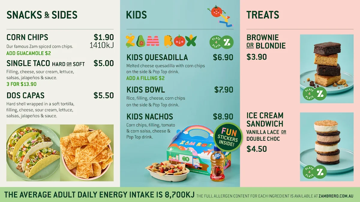 Menu, Zambrero Altone Park