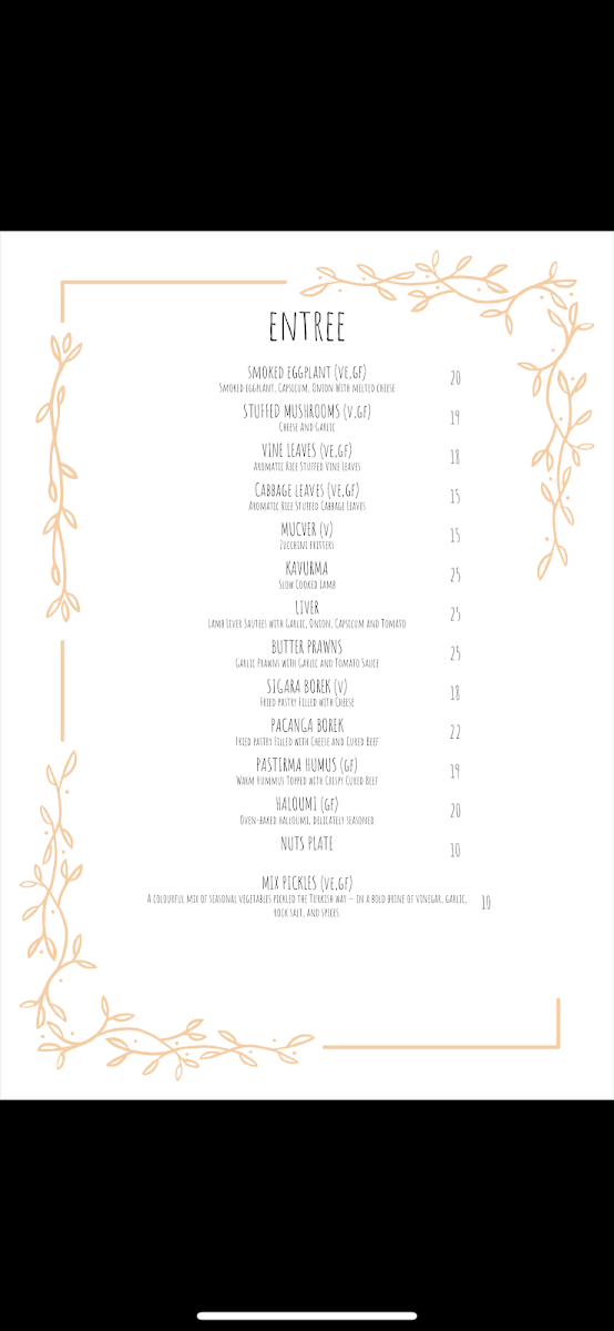 Menu, Kayra Restaurant