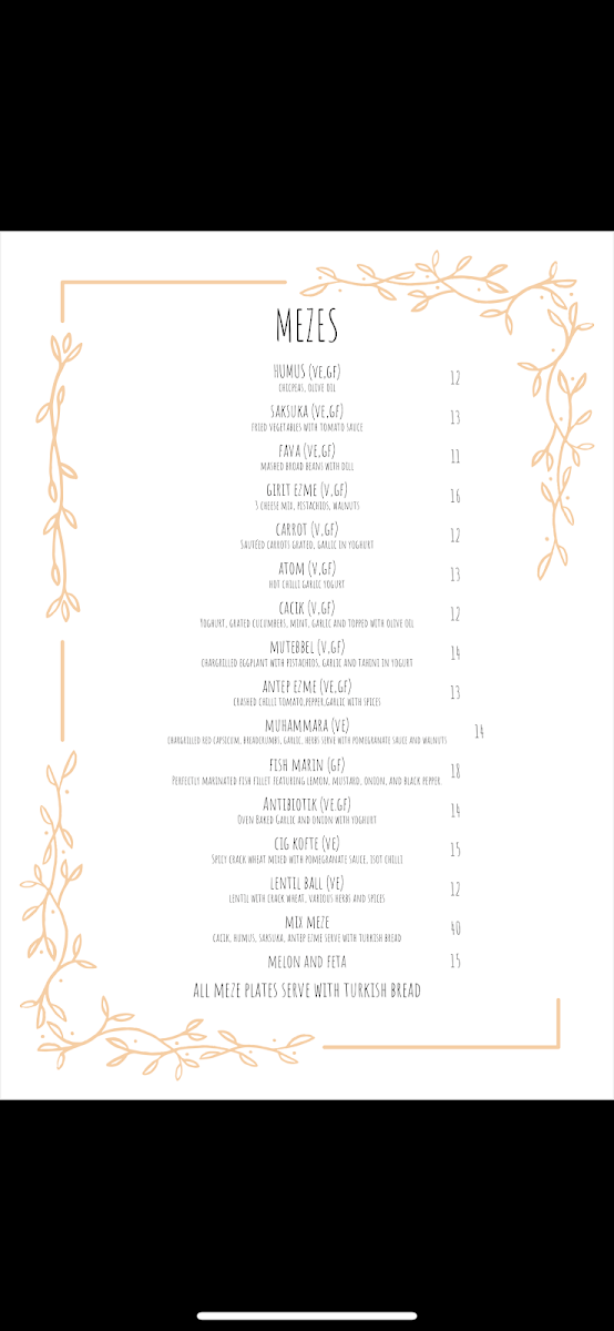 Menu, Kayra Restaurant