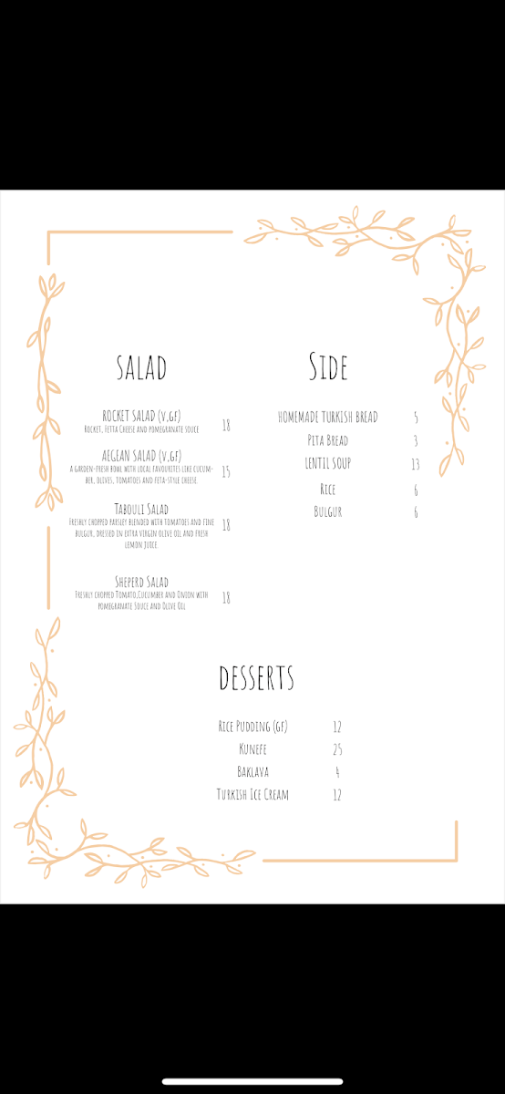 Menu, Kayra Restaurant