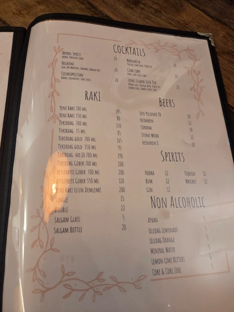 Menu, Kayra Restaurant