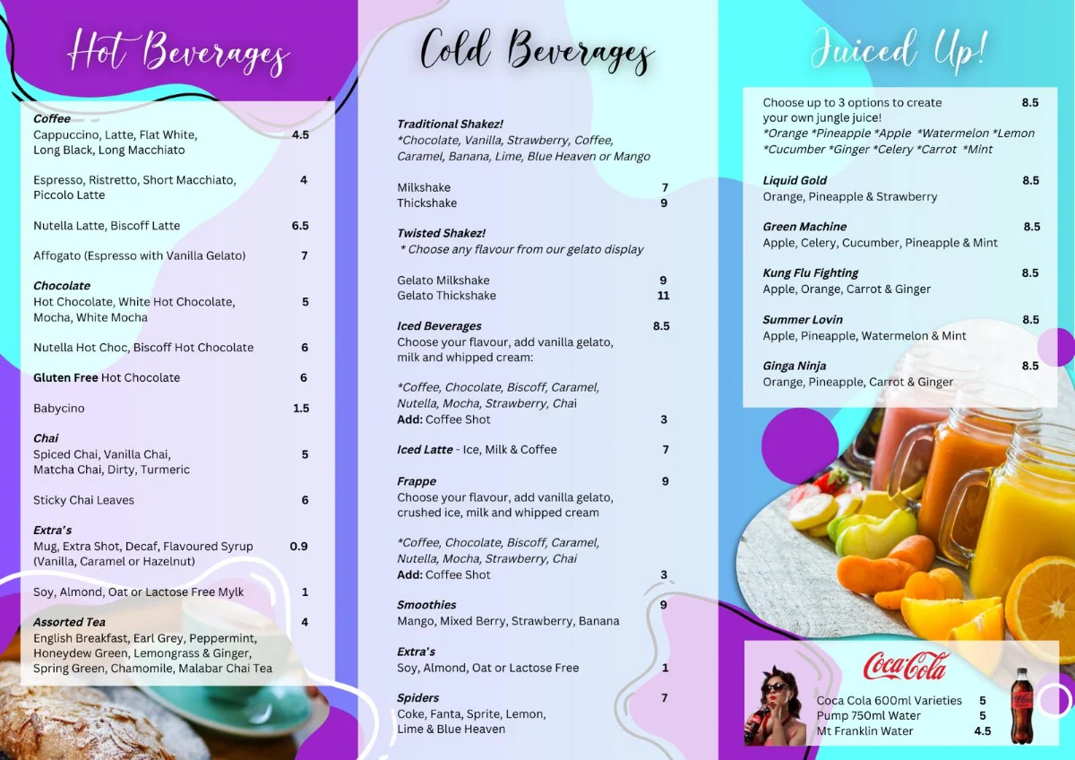 Menu, Twisted Sista Cafe & Gelateria - Casey Central