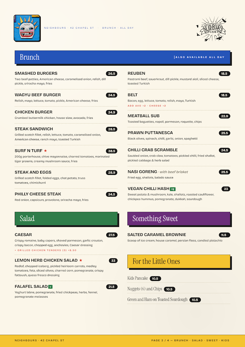 Menu, neighbours cafe