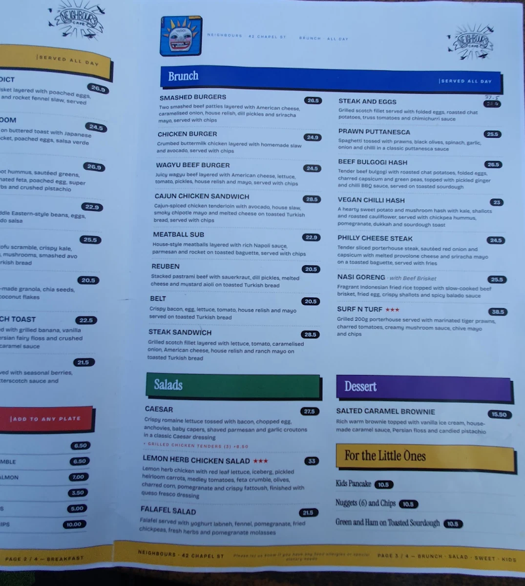 Menu, neighbours cafe