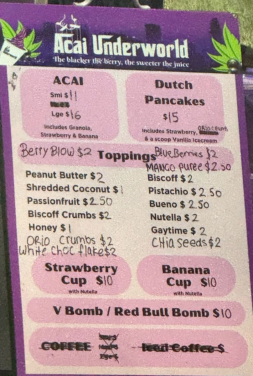 Menu, Acai Underworld