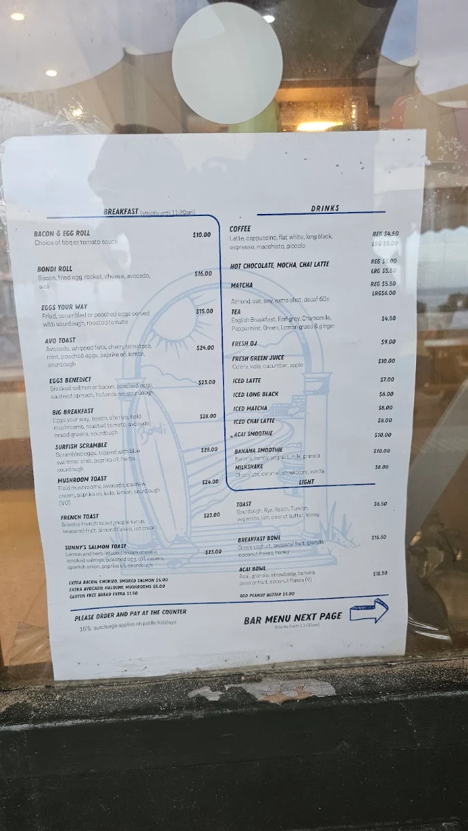 Menu, Surfish Bondi Beach