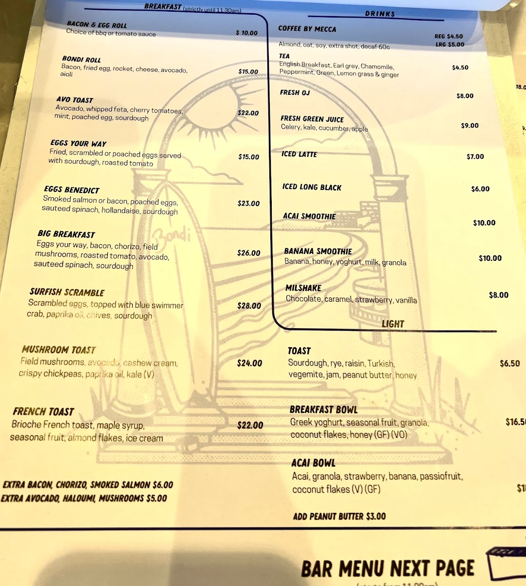 Menu, Surfish Bondi Beach