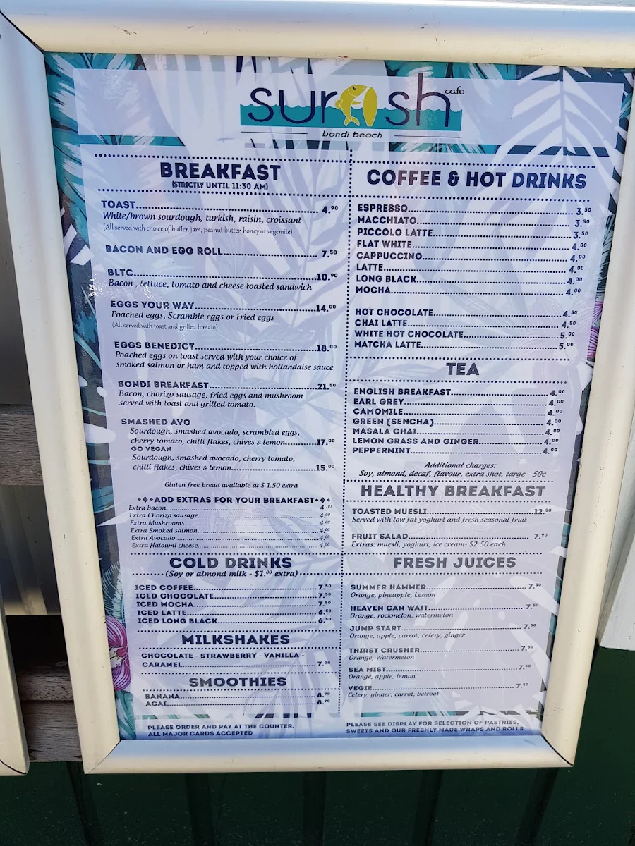 Menu, Surfish Bondi Beach