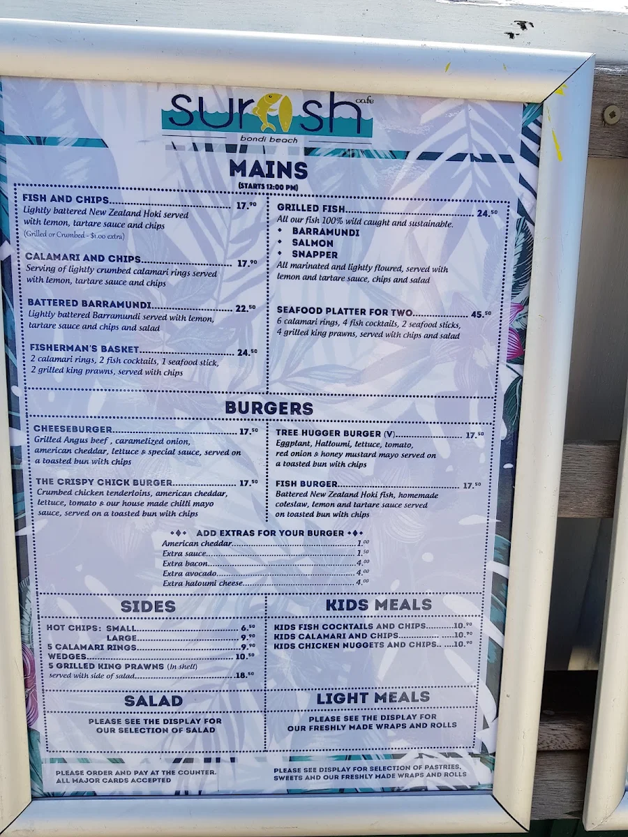 Menu, Surfish Bondi Beach