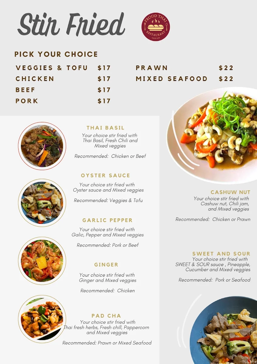 Menu, Proud Thai Restaurant since 2019