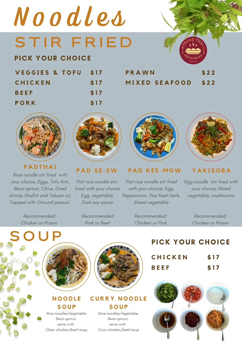Menu, Proud Thai Restaurant since 2019