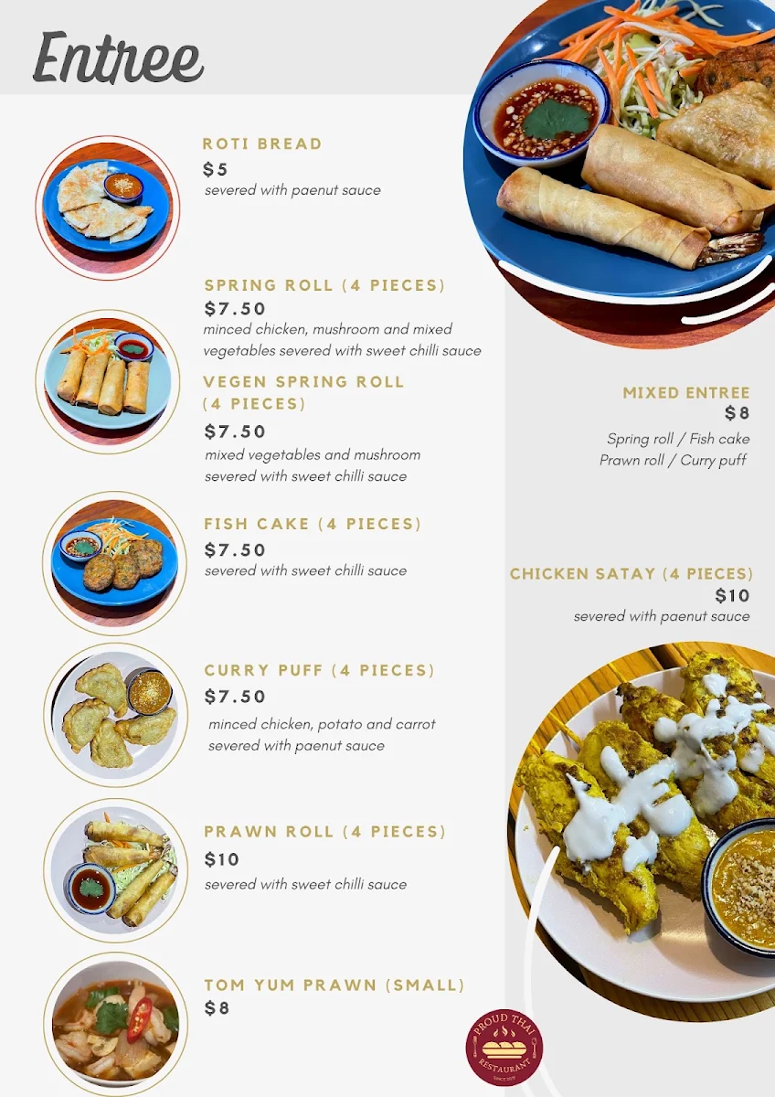 Menu, Proud Thai Restaurant since 2019