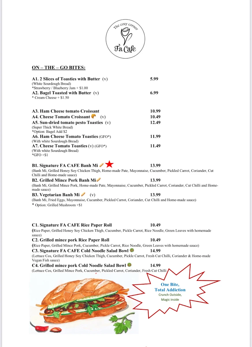 Menu, FA CAFE